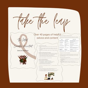 May include: A digital marketing graphic with the text "Take the Leap" in a cursive font. The graphic also includes the text "The Virtual Executive Assistant" and "Over 40 pages of helpful advice and content."