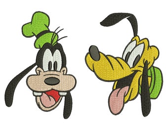 Diseño de bordado de Goofy y Pluto, archivo de bordado a máquina