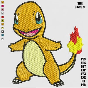 Pokemon embroidery design, Charmander and Pokeball machine embroidery file Download Instant