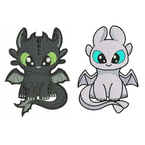 diseños de bordado de dragón, diseños de bordado a máquina pareja de dragones desdentado y Furia Luminosa, archivos diseños de bordado de dragón