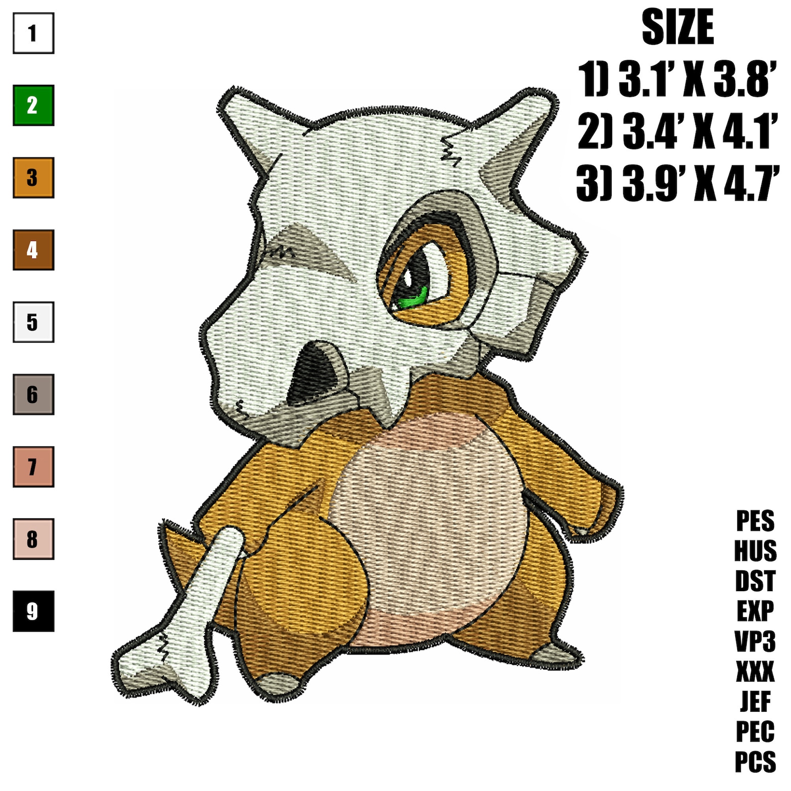 Pokemone Embroidery Design, Cubone Machine Embroidery File, Pokeball ...