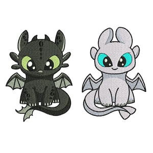 desenhos de bordado dragão, desenhos de bordado a máquina casal dragões desdentados e Light Fury, Arquivos desenhos de bordado dragão