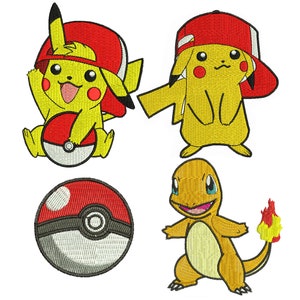 Embroidery design Pokemon Pikachu, Embroidery files Pokemon Pikachu, Machine embroidery pokemon pikachu charmander