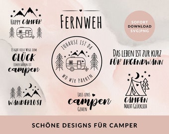 Plotter file camping, home is where we park, wanderlust plotter file, Happy Camper, plotter file sayings, plotter file sayings German