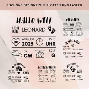 Baby birth data plotter file SVG bundle, plotter file for birth, plotter file baby size weight, gift for birth png and svg