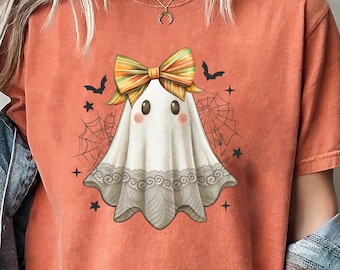 Lace Ghost Coquette Shirt Comfort Colors, Iridescent Halloween Shirt