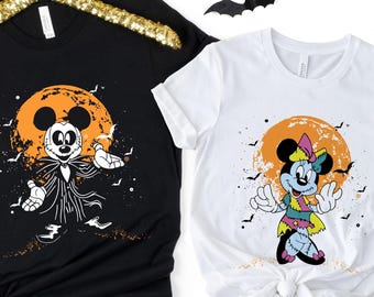 Mickey and Minnie as Jack and Sally Shirts, 2026 Disney Halloween, Mickey Minnie Mouse Spooky Halloween shirts For Family, Halloween couple