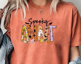 Aunt Halloween Tee Comfort Colors, Spooky Aunt Shirt, Pregnancy Reveal Gift