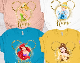 2026 Disney Princess Shirts, Girls Disneyland trip, Disneyland Princess Shirt Women, Snow White, Cinderella, Aurora, Ariel, Belle, Jasmine