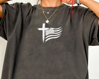 2026 Christian American Shirt Comfort Colors®, Christian Cross Shirt, Christian 4th of July, Patriotic Christian Shirt, American Flag Cross