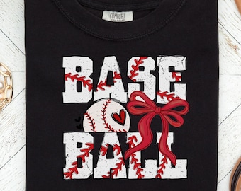 Coquette Baseball  Shirt Comfort Colors, Baseball Bow Shirt, Coquette Game Day Tee