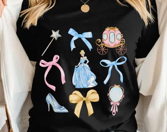 Watercolor Cinderella Shirt 2026 Coquette Bow, Disney Princess Cinderella Shirt, Disney Princess Coquette Shirt, Walt Disney Cinderella top