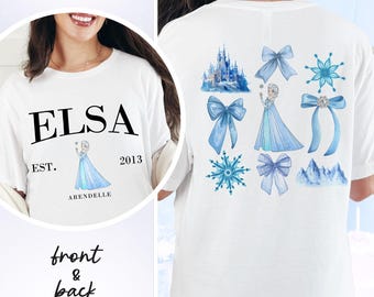 2026 Elsa Shirt Front & Back, Elsa Coquette Bow, Disney Elsa Shirt, Frozen Shirts, Elsa Princess Shirt, Disney Princess Shirt, Girl Trip Tee