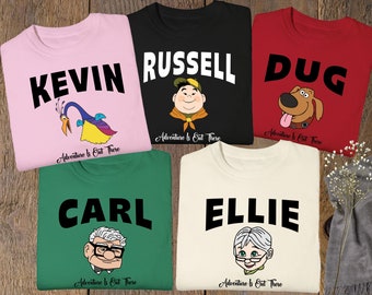 Camisetas familiares de Disney Up 2026, camisetas de personajes de Disney Up, camisetas de la pareja Carl y Ellie, camisetas de la película Disney Up, viaje de aventura