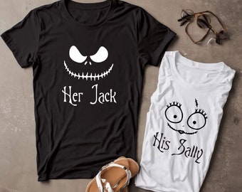 Her Jack shirt, His Sally shirt, Couples Shirts, Jack and Sally, His and Hers Tees, Jack Skellington, Halloween Couples Tees, Disney Tees