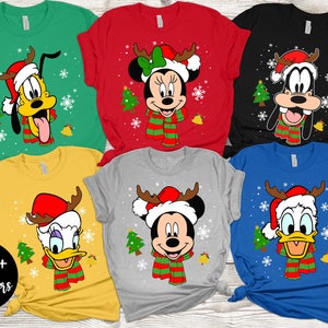 Chemise de Noël de la famille Disney, chemise assortie de Noël en famille, t-shirt de Noël Disneyland personnalisé, famille de chemises de Noël des personnages Disney