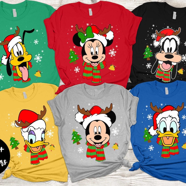 Chemise de Noël de la famille Disney, chemise assortie de Noël en famille, t-shirt de Noël Disneyland personnalisé, famille de chemises de Noël des personnages Disney