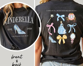 Front & Back Cinderella Shirt Watercolor Coquette Bow, Disney Cinderella Shirt, Cinderella  Princess Shirt, Disney Princess Shirt, Girl Trip