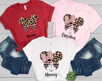 Leopard Print Mickey and Minnie Mouse Shirt, Cute Disney Mom Shirt, Leopard Minnie Ear Shirt, Leopard Women Shirt, Disney Family Vacation