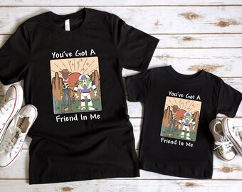 Camiseta "Tienes un amigo en mí", camiseta de Woody y Buzz, camisetas familiares de Toy Story de Disney, camisetas a juego de Toy Story, camiseta de personajes de Toy Story