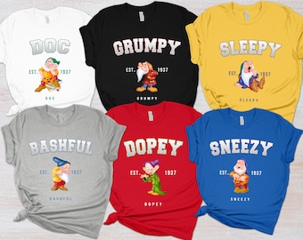 7 Dwarfs Family Shirts Snow White Shirt Seven Dwarfs t Shirt Bashful Doc Dopey Happy Sleepy Grumpy Sneezy Disney Tee Shirt