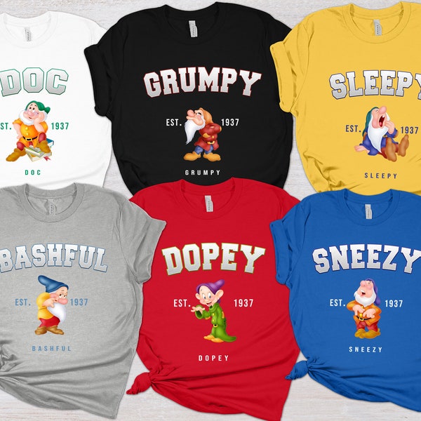 7 Dwarfs Family Shirts Snow White Shirt Seven Dwarfs t Shirt Bashful Doc Dopey Happy Sleepy Grumpy Sneezy Disney Tee Shirt