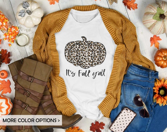 Women's Funny Fall T-Shirt - 'It's Fall Y'all' With Leopard & Pumpkin Graphic Tee - View #10
