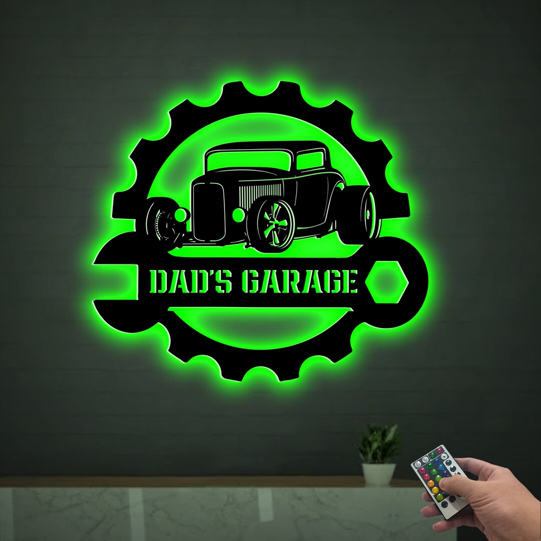 Custom Hot Rod Garage Sign With Led Light Father's Day Etsy