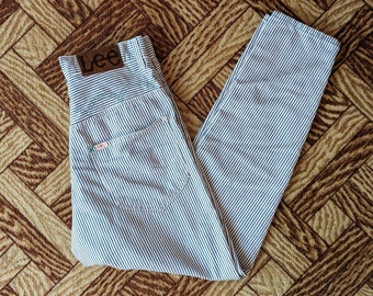 Lee x Frapbois White and Navy Striped Jeans Drop Crotch with Green Stitching