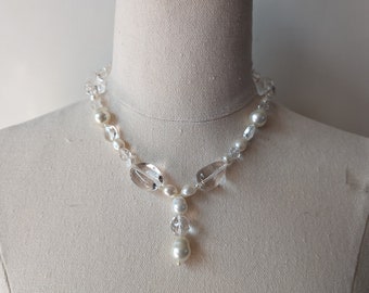 Collana vintage con perline di vetro e perle con chiusura in argento .925