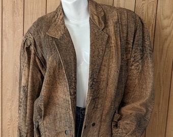 Vintage 80s Brown Stonewash Soft Oversized Leather Jacket with Waist Tie