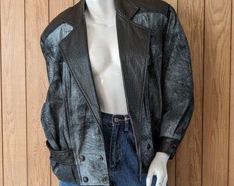 Vintage 80er-Jahre-Jacke aus schwarzem Stonewash-weichem Leder in Übergröße