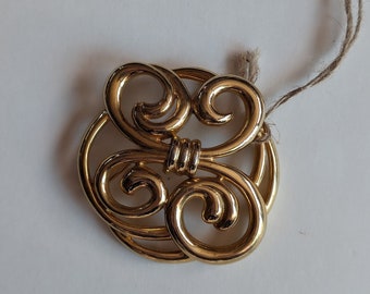 Vintage Large Gold-tone Swirling Metal Brooch