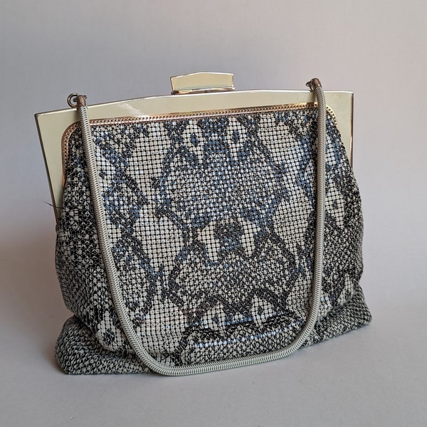 RARE! Vintage Snakeskin Print Glomesh Handbag with Enamel Clasp