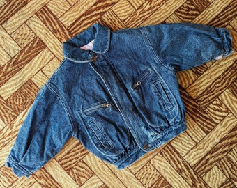 Giacca da bambino in denim vintage rara United Colors of Benetton 012 con fodera trapuntata rosa