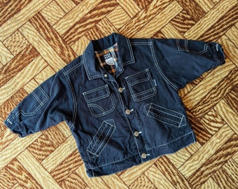 Veste en jean pour enfants Fred Bare en denim foncé à points contrastants vintage des années 90 avec doublure en flanelle