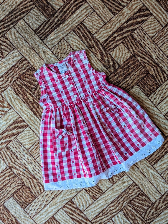 Vintage 1990s Toddler Red and White Check Summer … - image 1