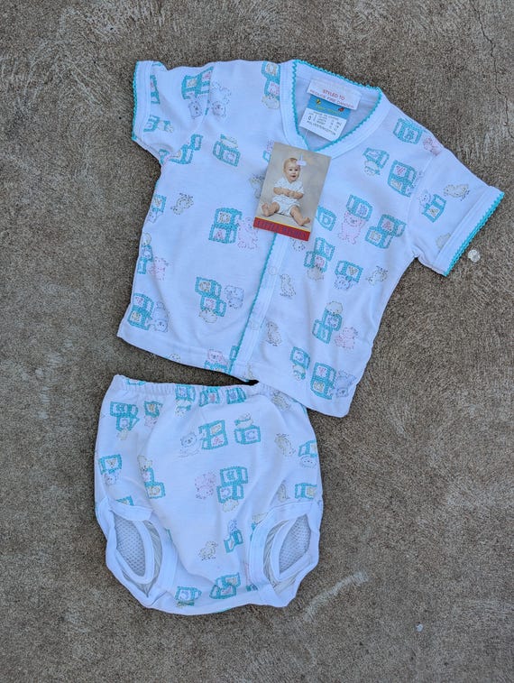Vintage Baby "Little Wishes" ABC Blocks Diaper Cover Set