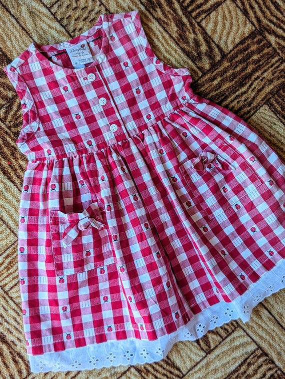 Vintage 1990s Toddler Red and White Check Summer … - image 2