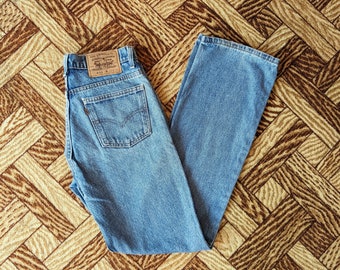 Vintage 1980s 1990s Levi's 653 Orange Tab Bootcut Flare Jeans with Exposed Button Fly W29 L33