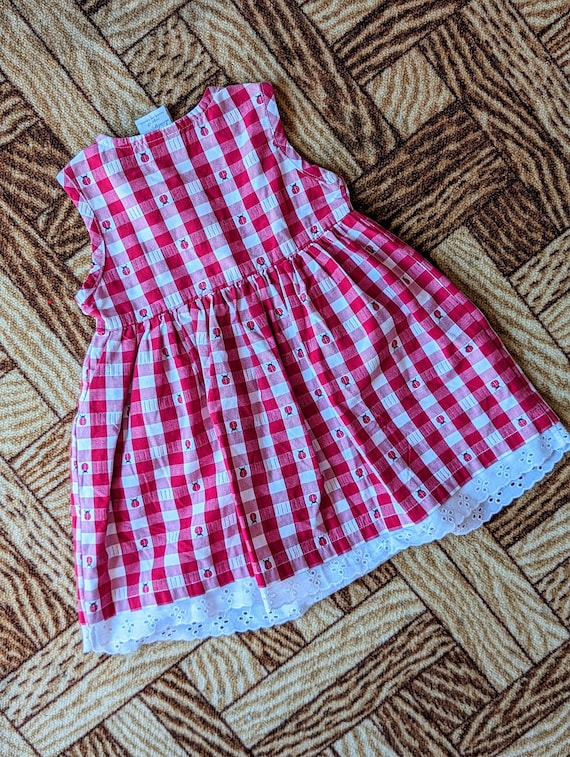 Vintage 1990s Toddler Red and White Check Summer … - image 5