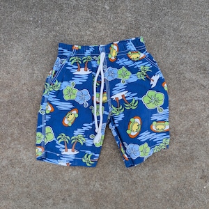 Vintage 90s Y2K Blue Tropical Baby Board Shorts Beach Shorts
