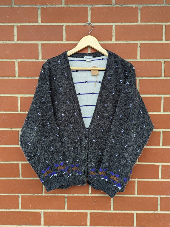 Vintage s s Grey and Purple Funky Mohair Cardigan