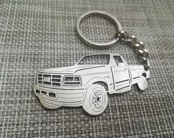 custom gift Car Keychain with Personalized Name, Gift for Him, Custom keychain ,Ford F-150 1995 Regular Cab Long Bed OBS Pickup