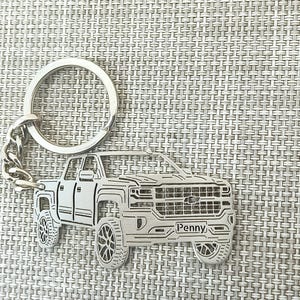 Christmas gifts car keychain  with Personalized Name, Gift for Him, Personalized Fan Key Ring , Chevrolet Silverado 2018