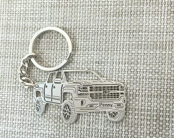 birthday gift for boyfriends car keychain  with Personalized Name, Gift for Him, Custom keychain , Chevrolet Silverado 2018