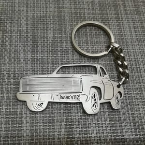 Christmas gifts car keychain  with Personalized Name, Gift for Him, Personalized Fan Key Ring ,Chevy C10 1982