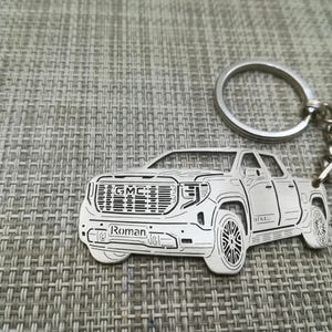 birthday gift Custom  Car Keychain with Personalized Name, Gift for Him, Personalized Fan Key Ring ,GMC Sierra Denali 2022