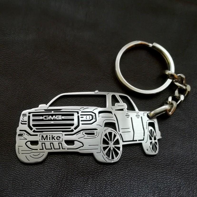 birthday gift Custom  Car Keychain with Personalized Name, Gift for Him, Personalized Fan Key Ring ,GMC Sierra truck