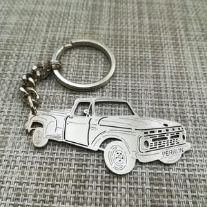 birthday gift Custom  Car Keychain with Personalized Name, Gift for Him, Personalized Fan Key Ring ,Ford flareside F100 1966